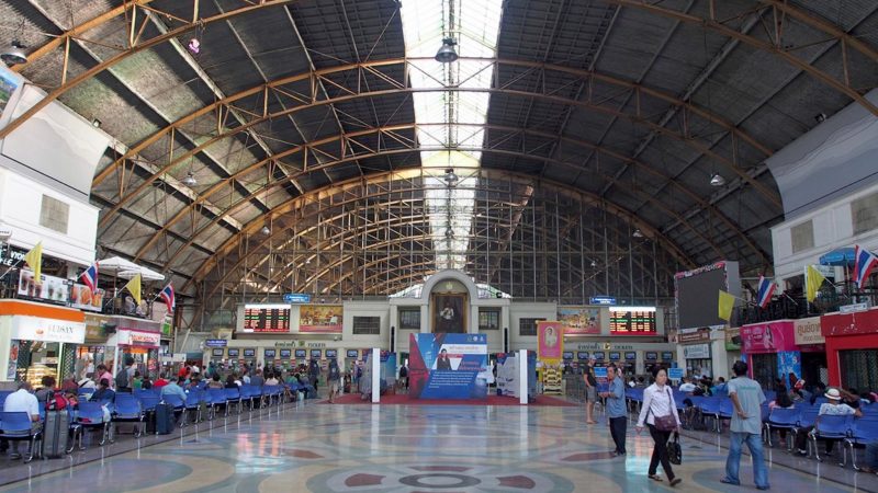 The entrance hall of a a train station in Thailand