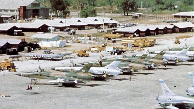 Old picture of aircraft lined up on a tarmac in Takli airforce base